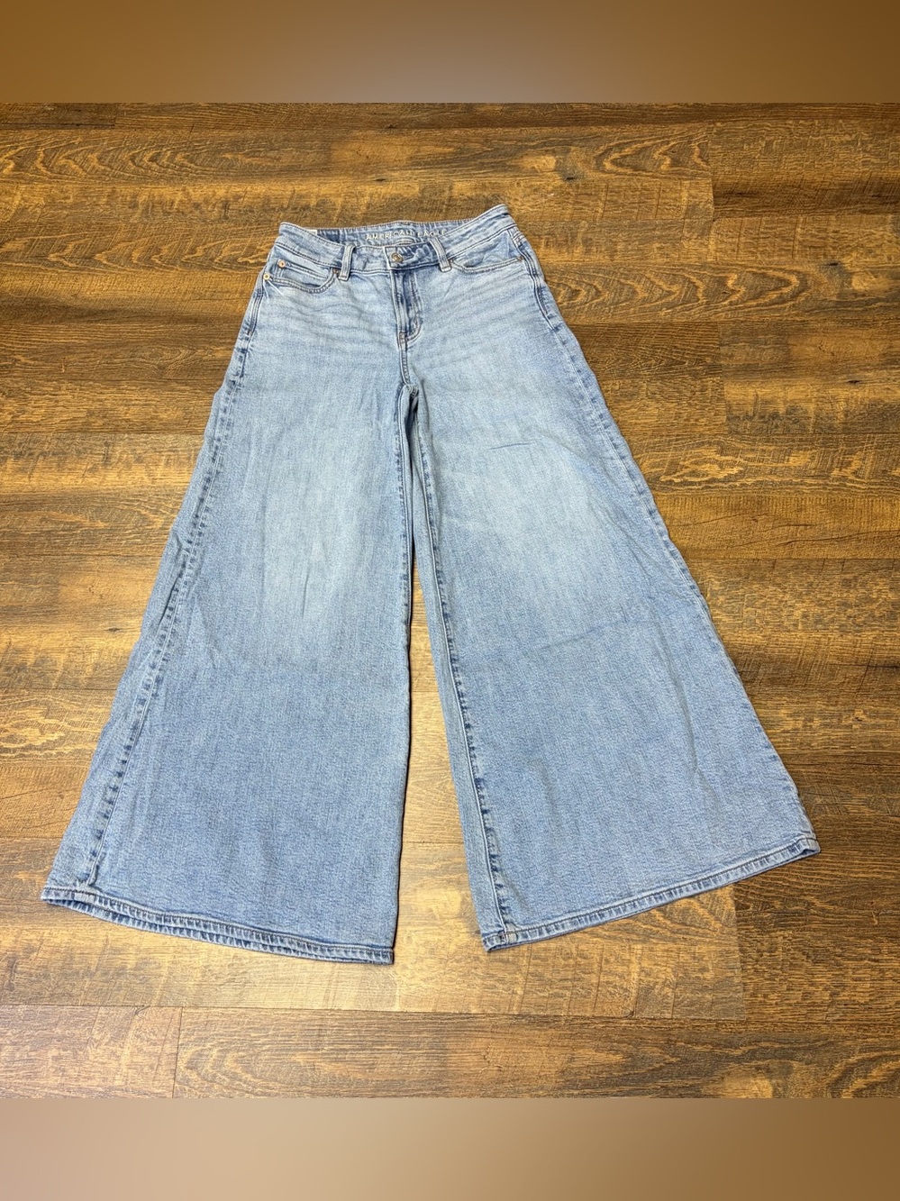 American Eagle A-Line Jeans Womens 0 Wide Leg Flare High Rise Stretch Blue Denim